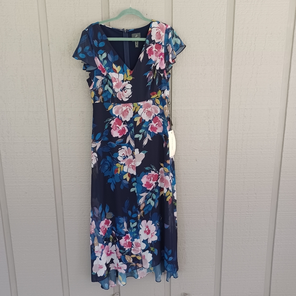 Adrianna Papell Floral Printed Overlay Jumpsuit Size 8 Women Wedding Guest